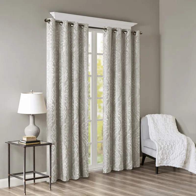 SunSmart Mirage Knitted Jacquard Damask Total Blackout Grommet Top Curtain Panel