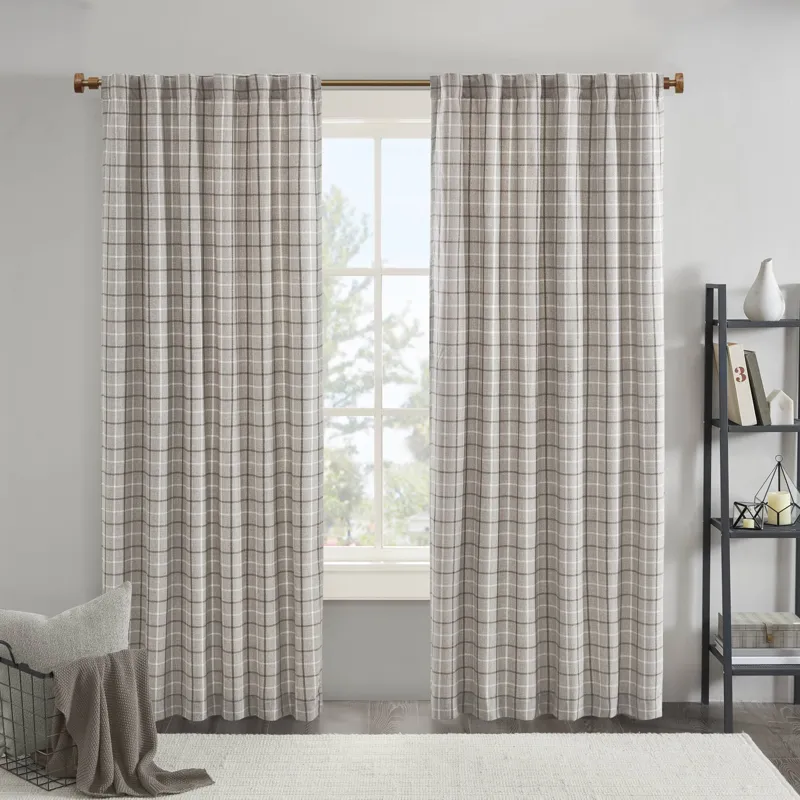 Anaheim Plaid Rod Pocket and Back Tab Curtain Panel with Fleece Lining - Brown