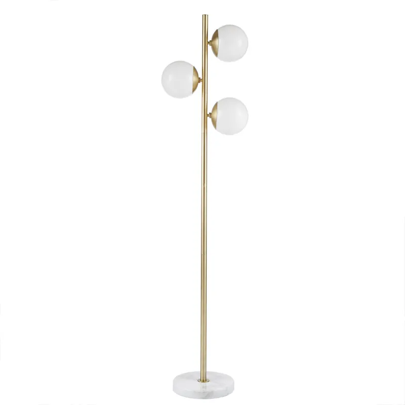 Holloway 3-Globe Light Floor Lamp with Marble Base - White/Gold