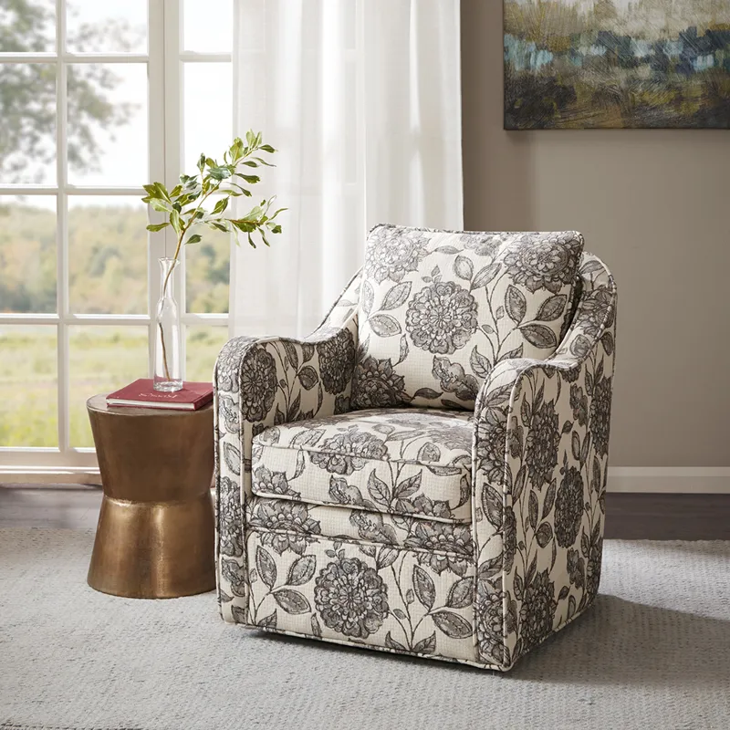 Brianne Upholstered Swivel Curved Armchair - Multi