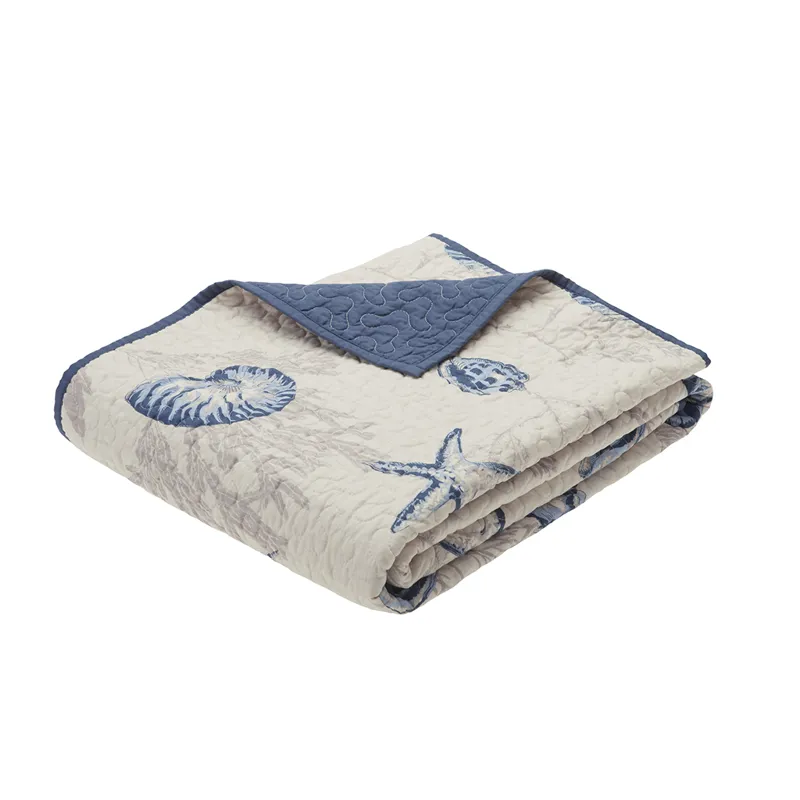 Bayside Oversized Printed Microfiber Quilted Throw - Blue