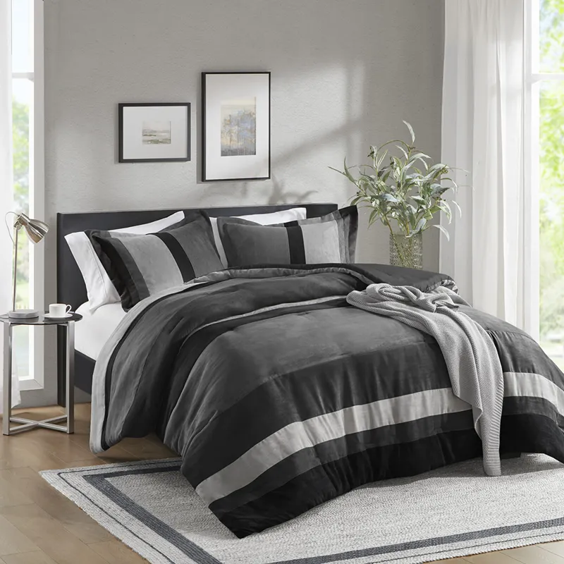 Comfort Spaces Highland Stripe Pieced Faux Suede Comforter Set