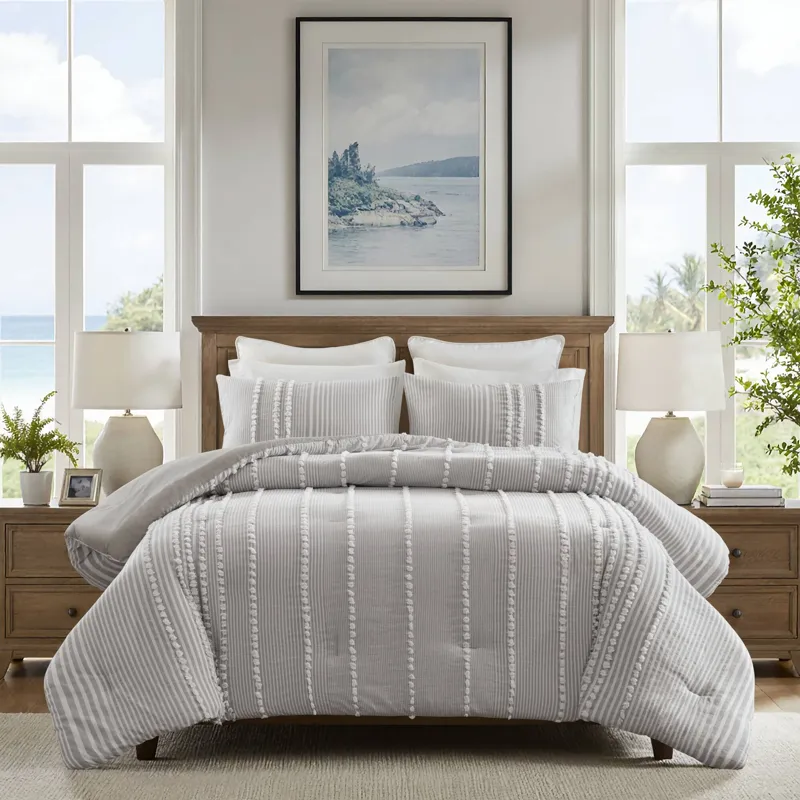 Harbor House Blue Anslee 3 Piece Cotton Yarn Dyed Comforter Set