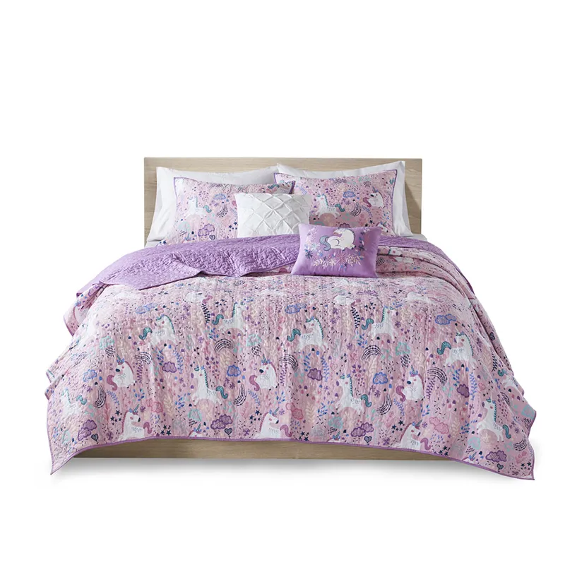Urban Habitat Kids Lola Unicorn Reversible Cotton  Quilt Set with Throw Pillows