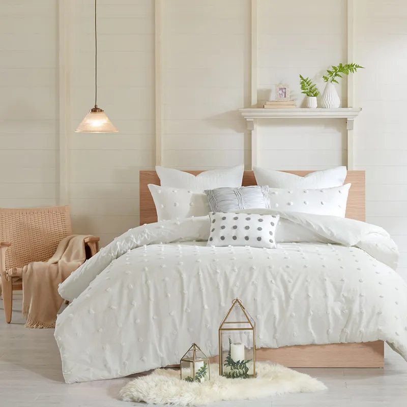 Brooklyn King/California King Cotton Jacquard Duvet Cover Set with Euro Shams and Throw Pillows - Iv
