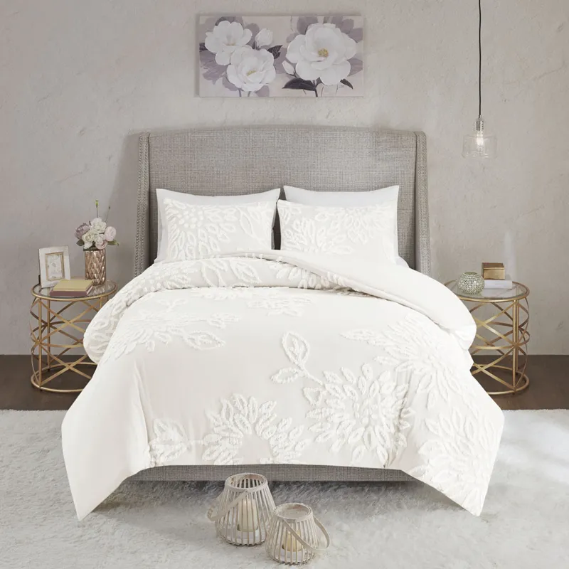 Madison Park Veronica 3 Piece Tufted Cotton Chenille Floral Duvet Cover Set