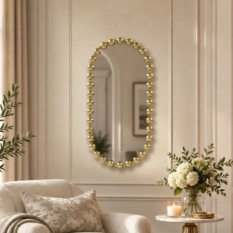Madison Park Signature Marlowe 18X36 Oval Beaded Wall Mirror - Gold