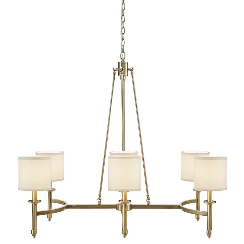 Elegenza 6-light Chandelier with Fabric Drum Shades - Antique Gold