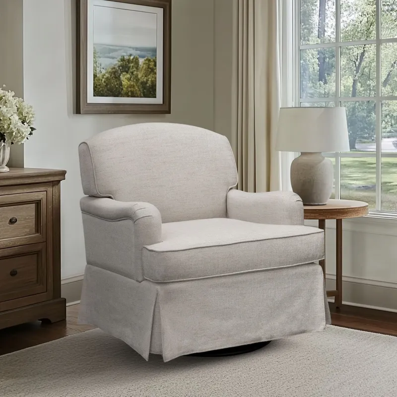 Martha Stewart Melody Swivel Glider Skirted ArmChair - Cream