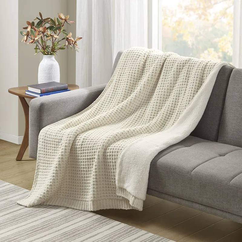 Madison Park Rowan Waffle Knit Chenille Throw