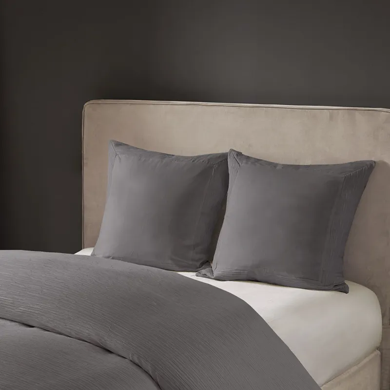 Hanae Cotton Blend Yarn Dyed Euro Sham - Grey