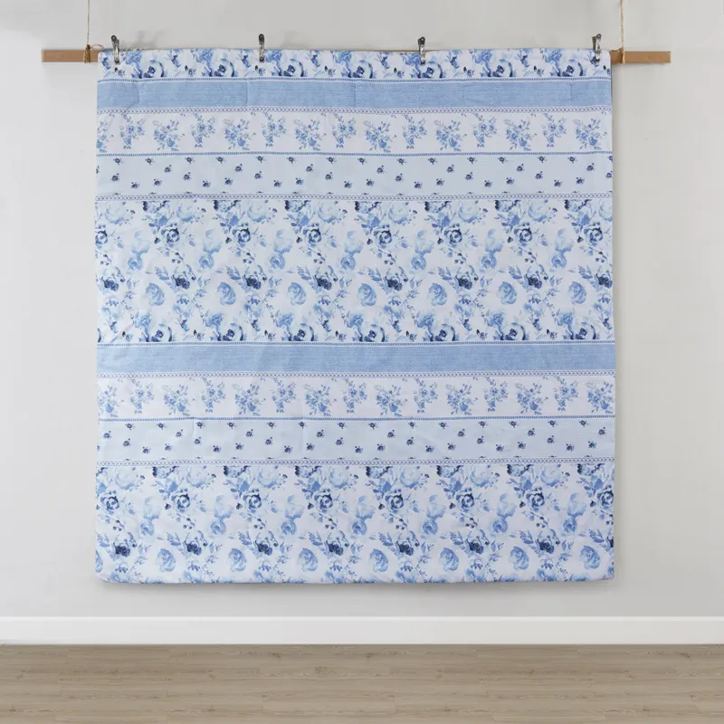 Christa Full/Queen Floral Striped Comforter Set - Blue