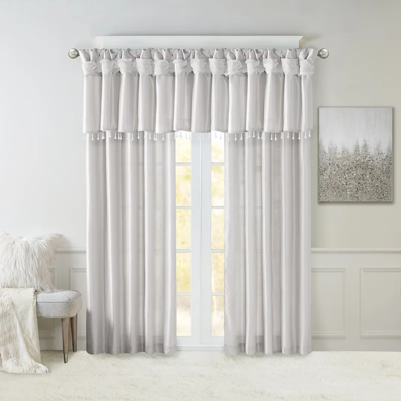 Madison Park Emilia Lightweight Faux Silk Valance With Beads