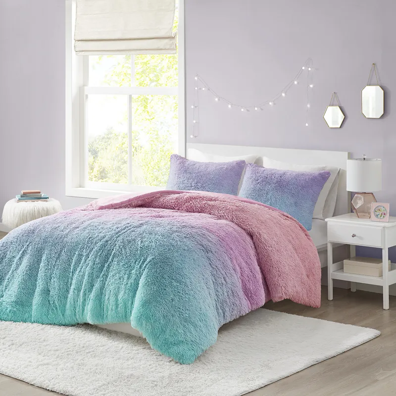 Mi Zone Primrose Ombre Shaggy Faux Fur Comforter Set