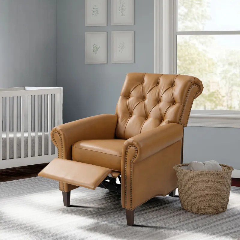 Madison Park Aidan Upholstered Manual Push Back Recliner Chair with Nailheads
