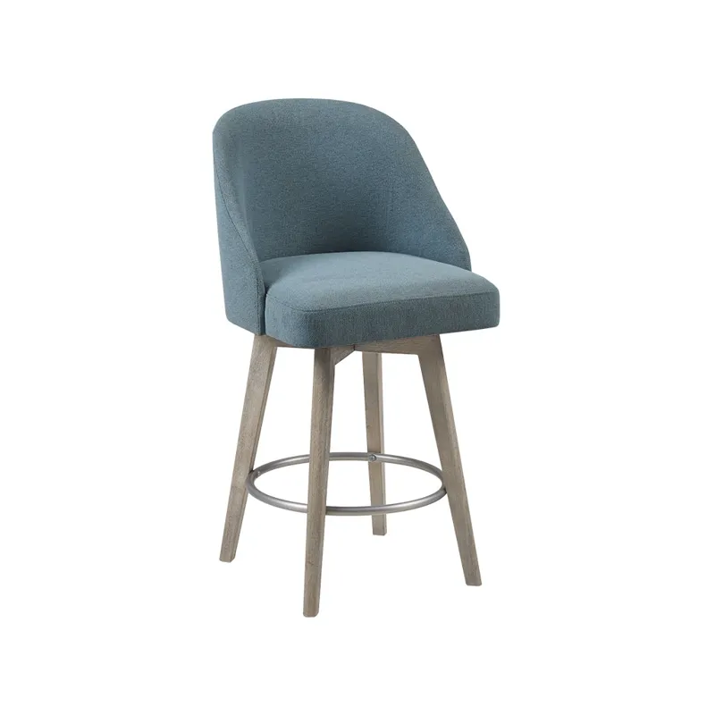 Pearce Pearce Swivel Upholstered Counter Stool with Solid Wood Legs & Metal Footrest - Blue