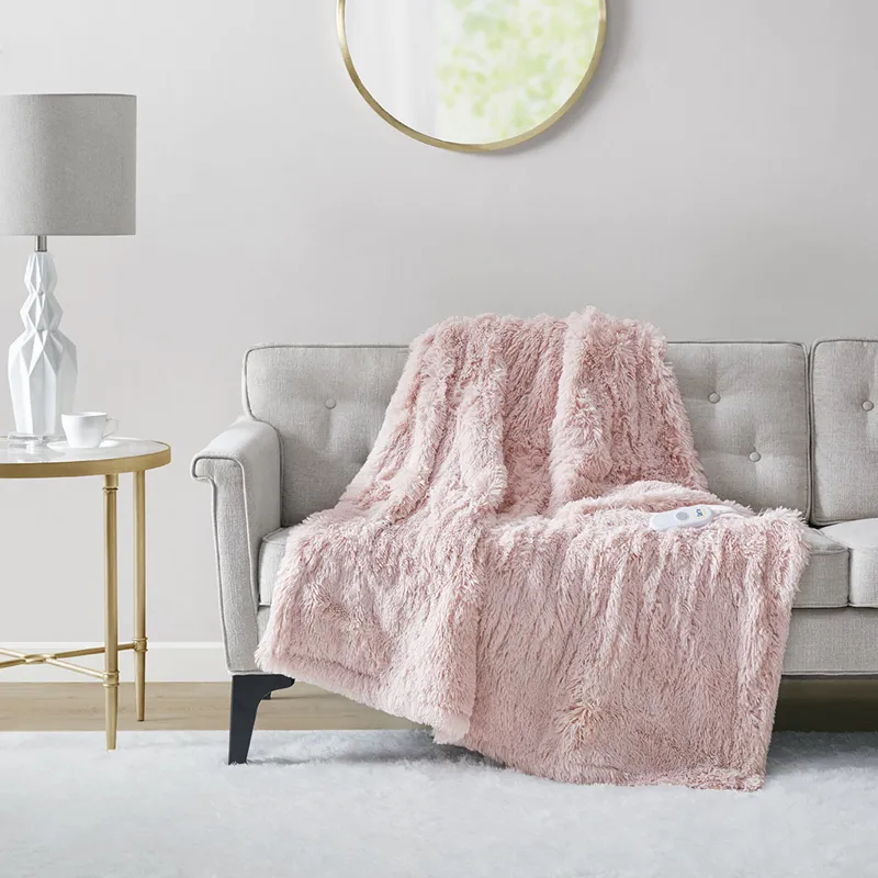 Serta Malea Shaggy Faux Fur Heated Throw