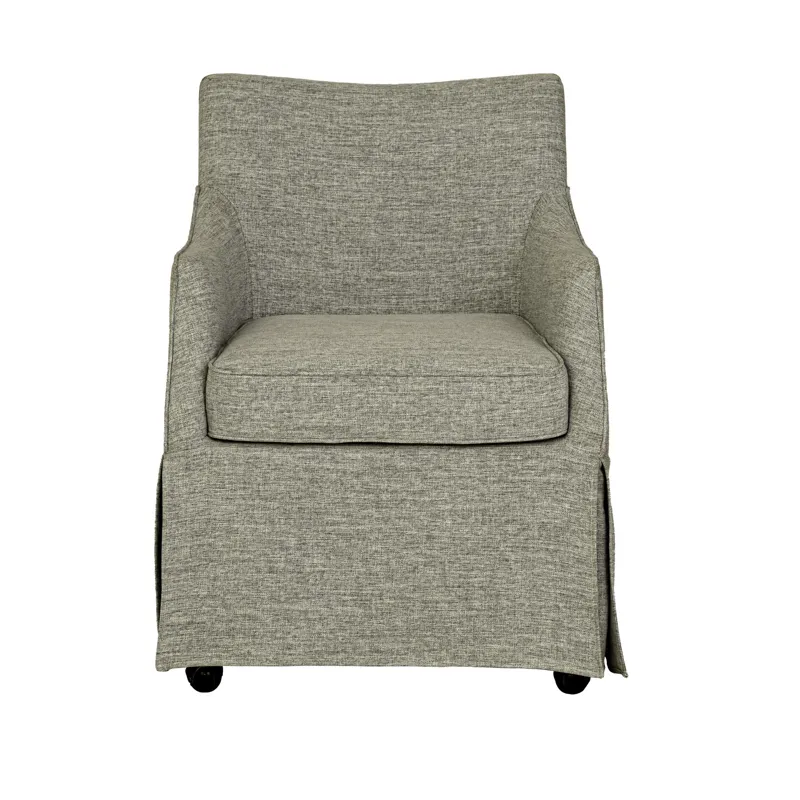 London Upholstered Skirted Dining Arm Chair with Hidden Casters - Grey