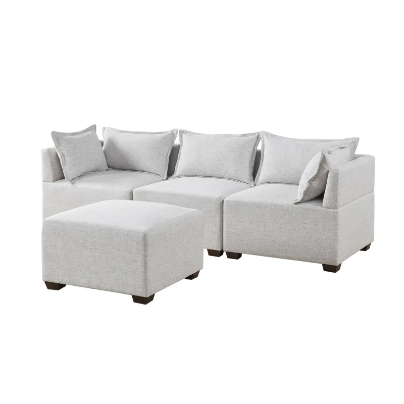 Molly 4-Piece Modular Sofa with Ottoman - Silver Grey