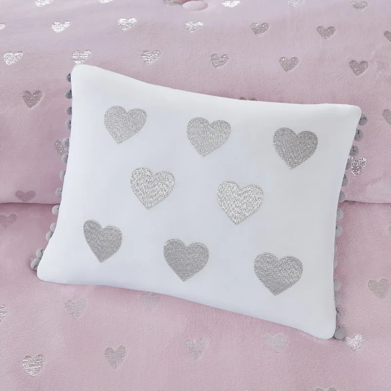Mi Zone Rosalie Metallic Printed Plush Comforter Set with Throw Pillow