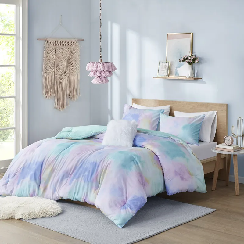 Cassiopeia Twin/Twin XL Watercolor Tie Dye Printed Comforter Set with Throw Pillow - Aqua