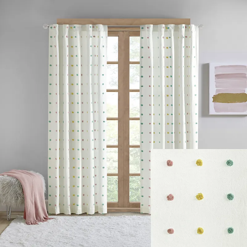 Callie Cotton Jacquard Pom Pom Curtain Panel - Multi