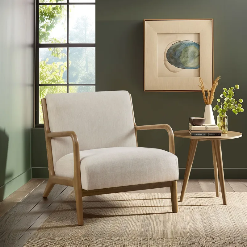 Novak Mid-Century Modern Accent Armchair - Cream