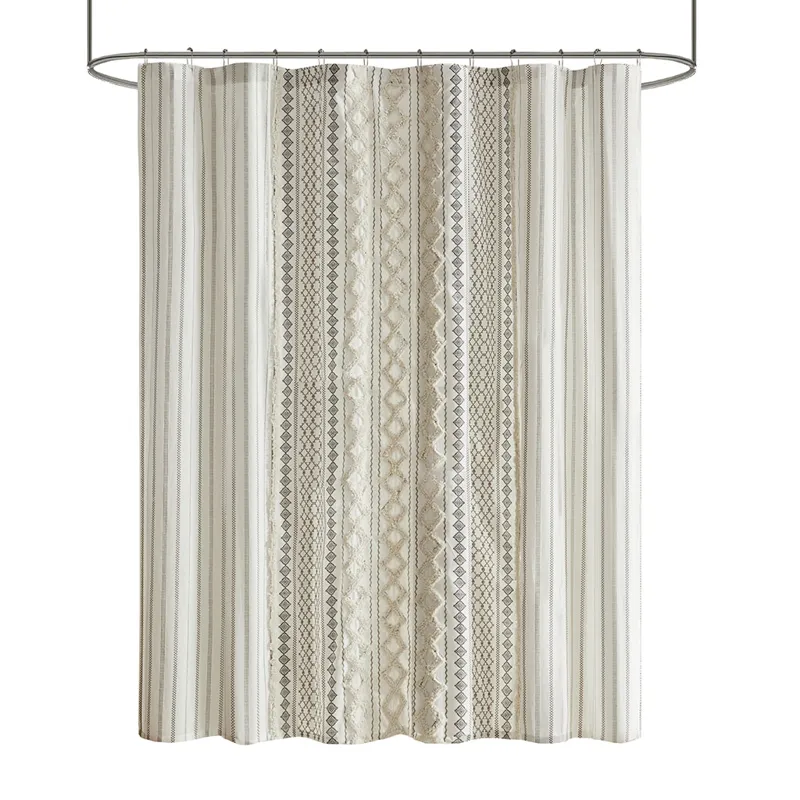 INK+IVY Imani Cotton Printed Shower Curtain with Chenille
