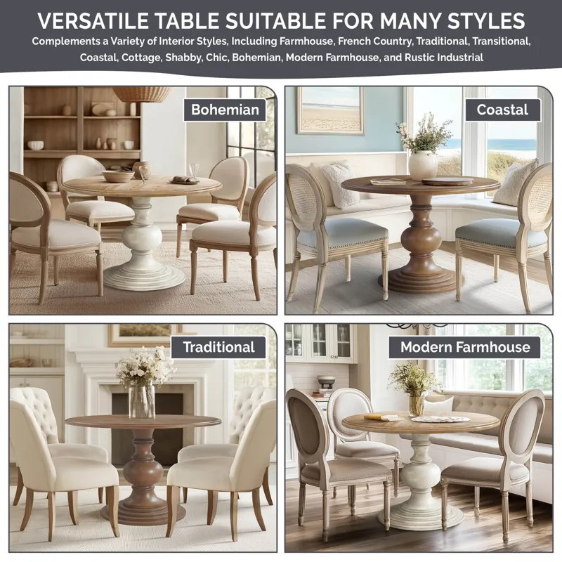 Lexi 46\" Round Pedestal Dining Table - Reclaimed Walnut/Antique Cream