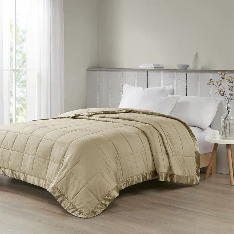 Cambria Full/Queen Oversized Down Alternative Blanket with Satin Trim - Taupe