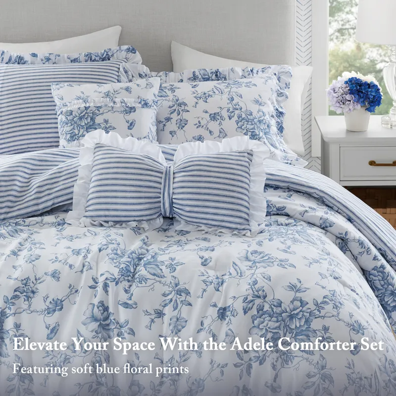 Adele Twin/Twin XL 4 Pieces Comforter Set with Decorative Pillows - Blue