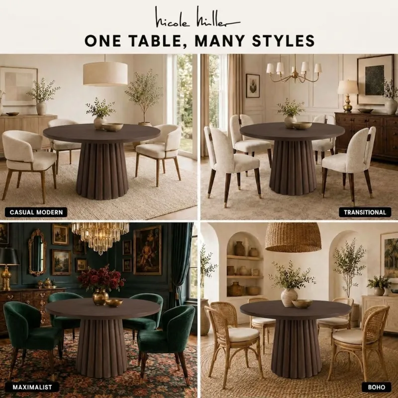 Nicole Miller Camden Fluted 46"D Round Fluted Pedestal Wood Dining Table - Walnut Brown