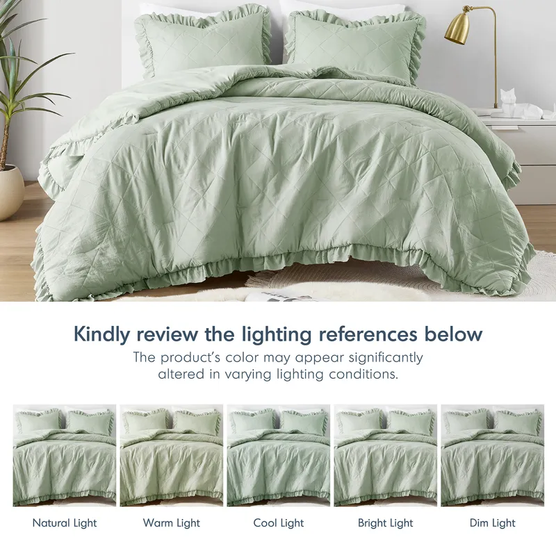 Comfort Spaces Hannah Diamond Quilted Ruffle Edge Comforter Set