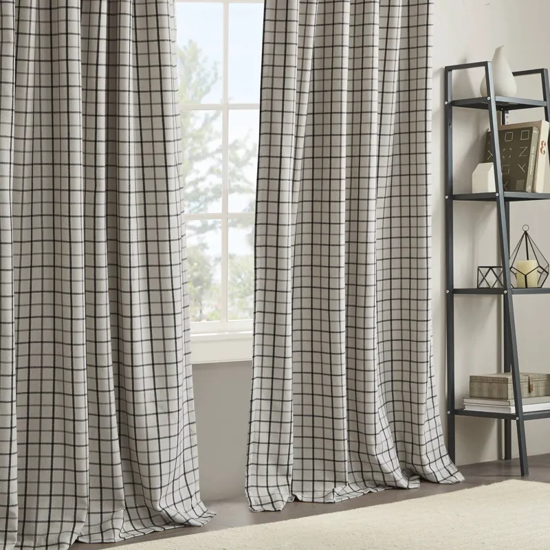 Anaheim Plaid Rod Pocket and Back Tab Curtain Panel with Fleece Lining - Black