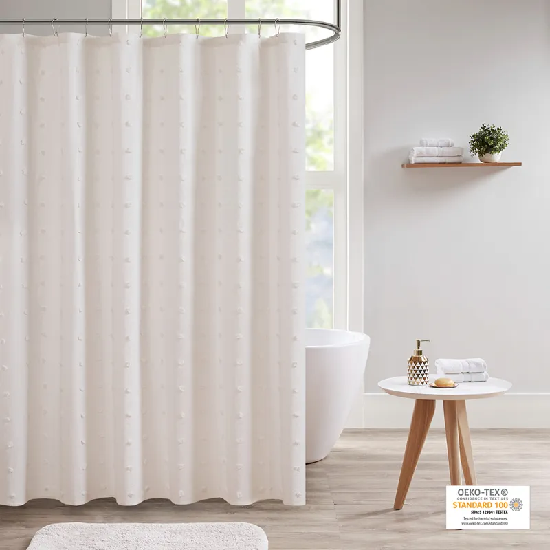 Urban Habitat Brooklyn Cotton Jacquard Pom Pom Shower Curtain