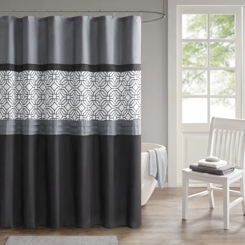 510 Design Donnell Embroidered and Pieced Shower Curtain