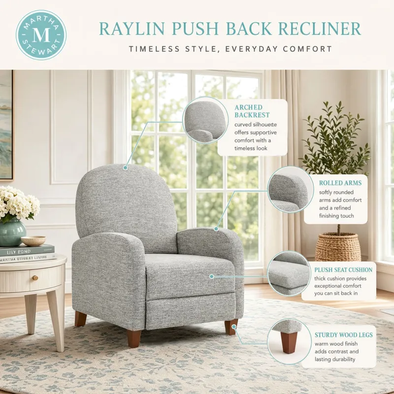 Martha Stewart Raylin Upholstered Push Back Recliner