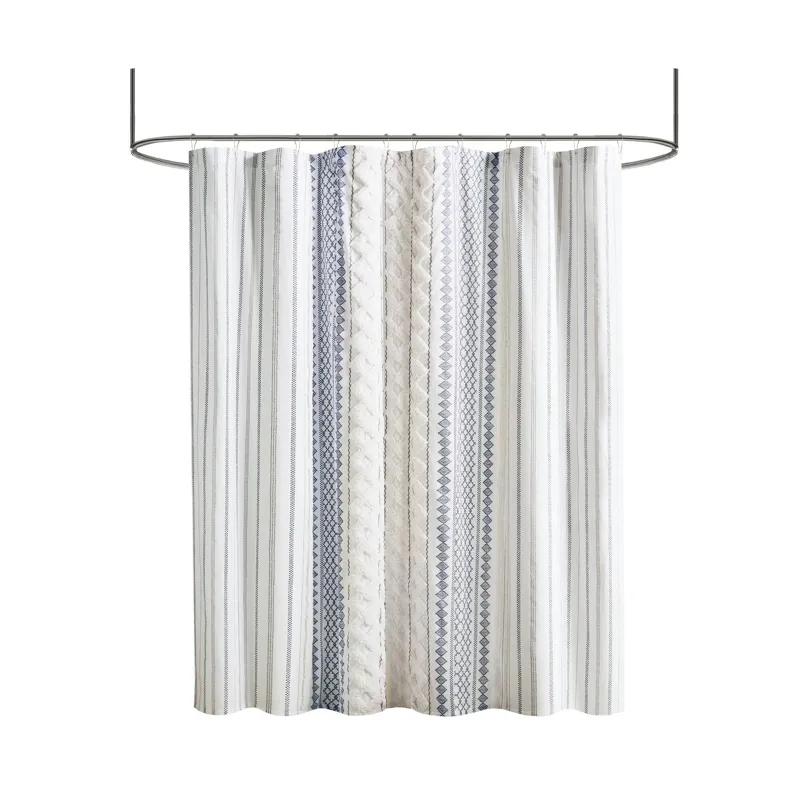 INK+IVY Imani Cotton Printed Shower Curtain with Chenille