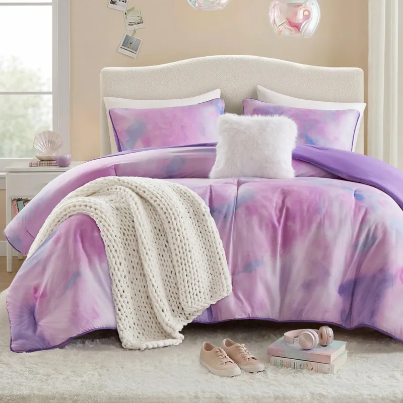Intelligent Design Cassiopeia Watercolor Tie Dye Printed Comforter Set with Throw Pillow