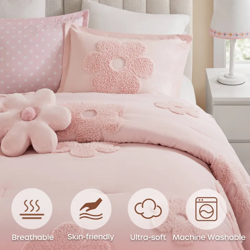 Urban Habitat Kids Gracie Floral Reversible Tufted Chenille Comforter Set with Flower Throw Pillow