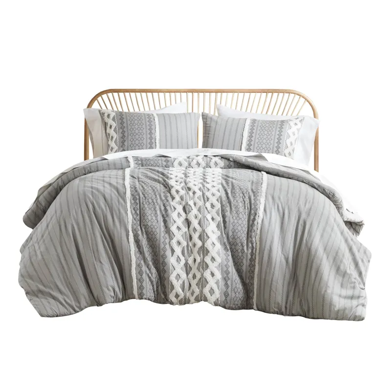 INK+IVY Imani Cotton Printed Duvet Cover Set with Chenille