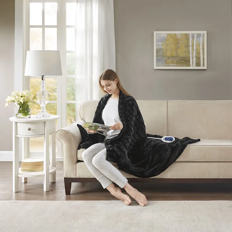 Beautyrest Heated Duke Faux Fur Heated Throw