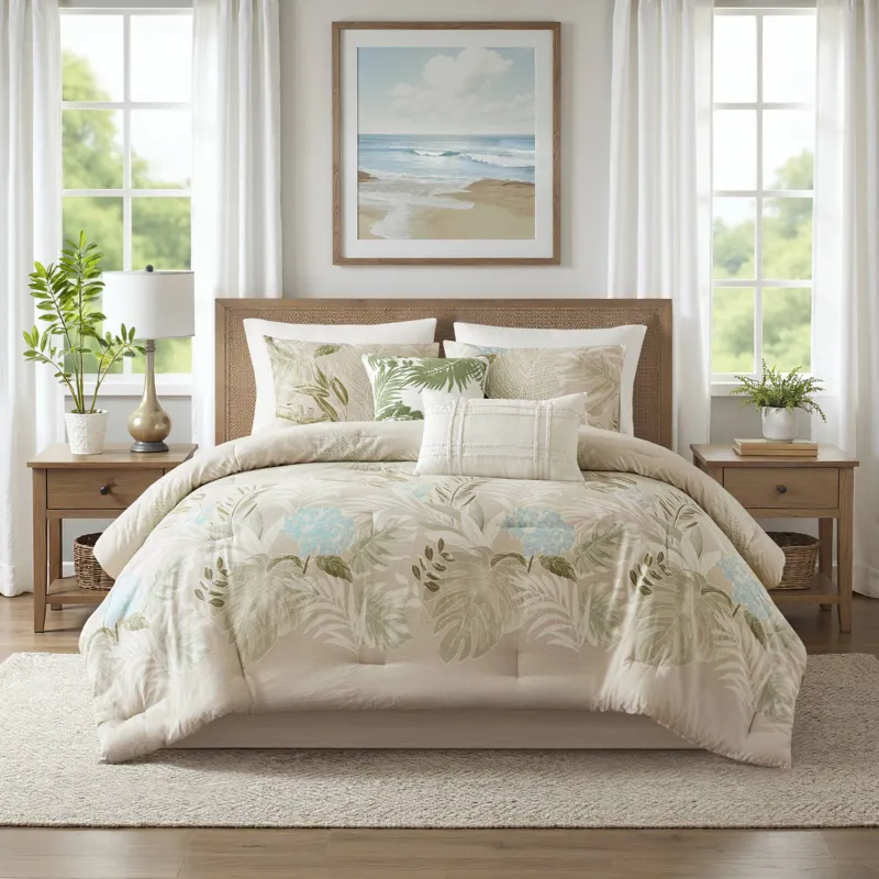 Harbor House Blue Kiawah Island 6 Piece Oversized Cotton Comforter Set with Throw Pillow