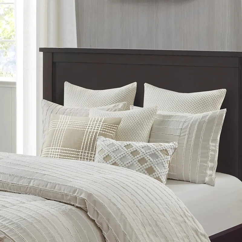 Madison Park Signature Essence Oversized Cotton Clipped Jacquard Comforter Set with Euro Shams and Throw Pillows