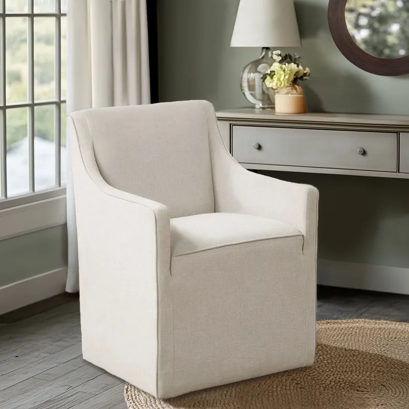 Charlotte Upholstered Dining Arm Chair with Hidden Casters - Cream