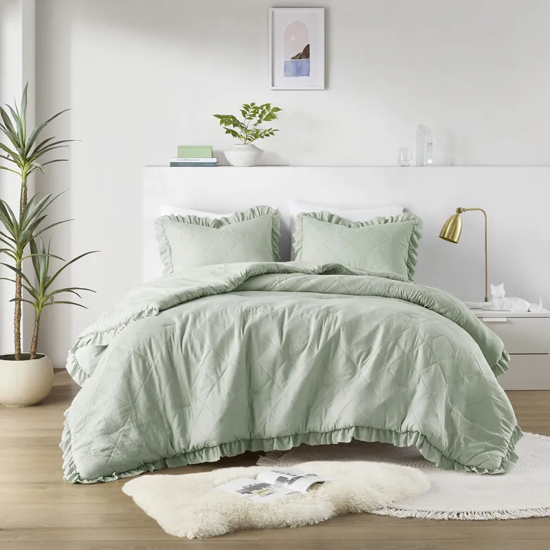 Comfort Spaces Hannah Diamond Quilted Ruffle Edge Comforter Set
