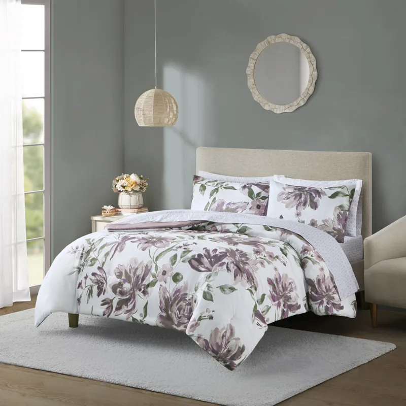 Alice Full Floral Comforter Set with Bed Sheets - Mauve