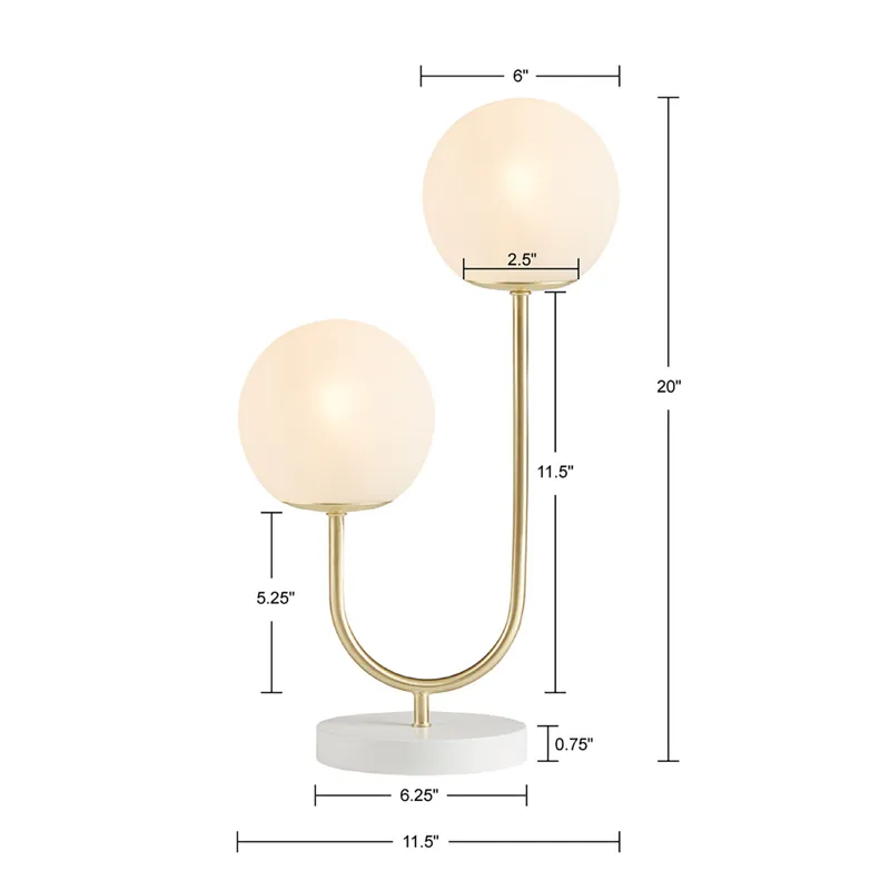 Zusa Metal 2-Light Globe Table Lamp - Gold/White
