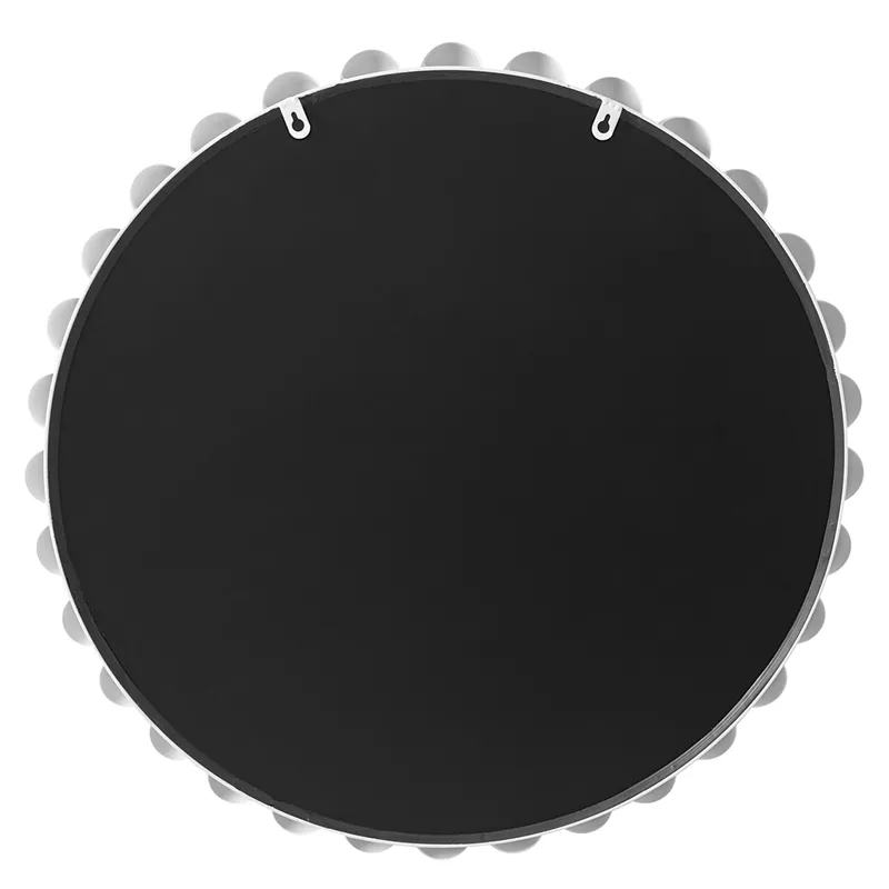 Marlowe Mirror 36\" Large Decorative Round Wall Mirror with Beaded Metal Frame - White