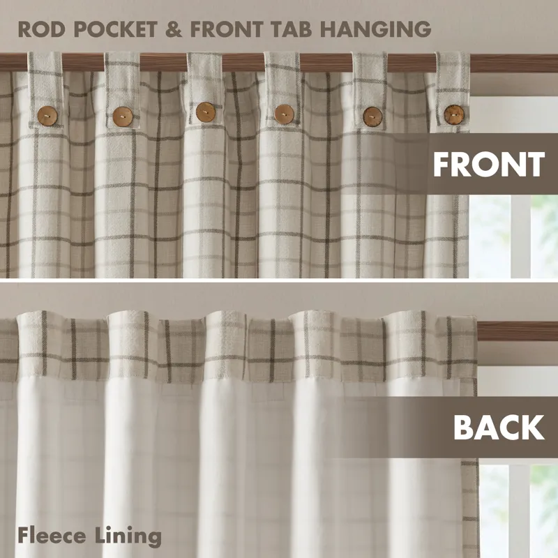 Madison Park Anaheim Plaid Rod Pocket and Back Tab Curtain Panel with Fleece Lining
